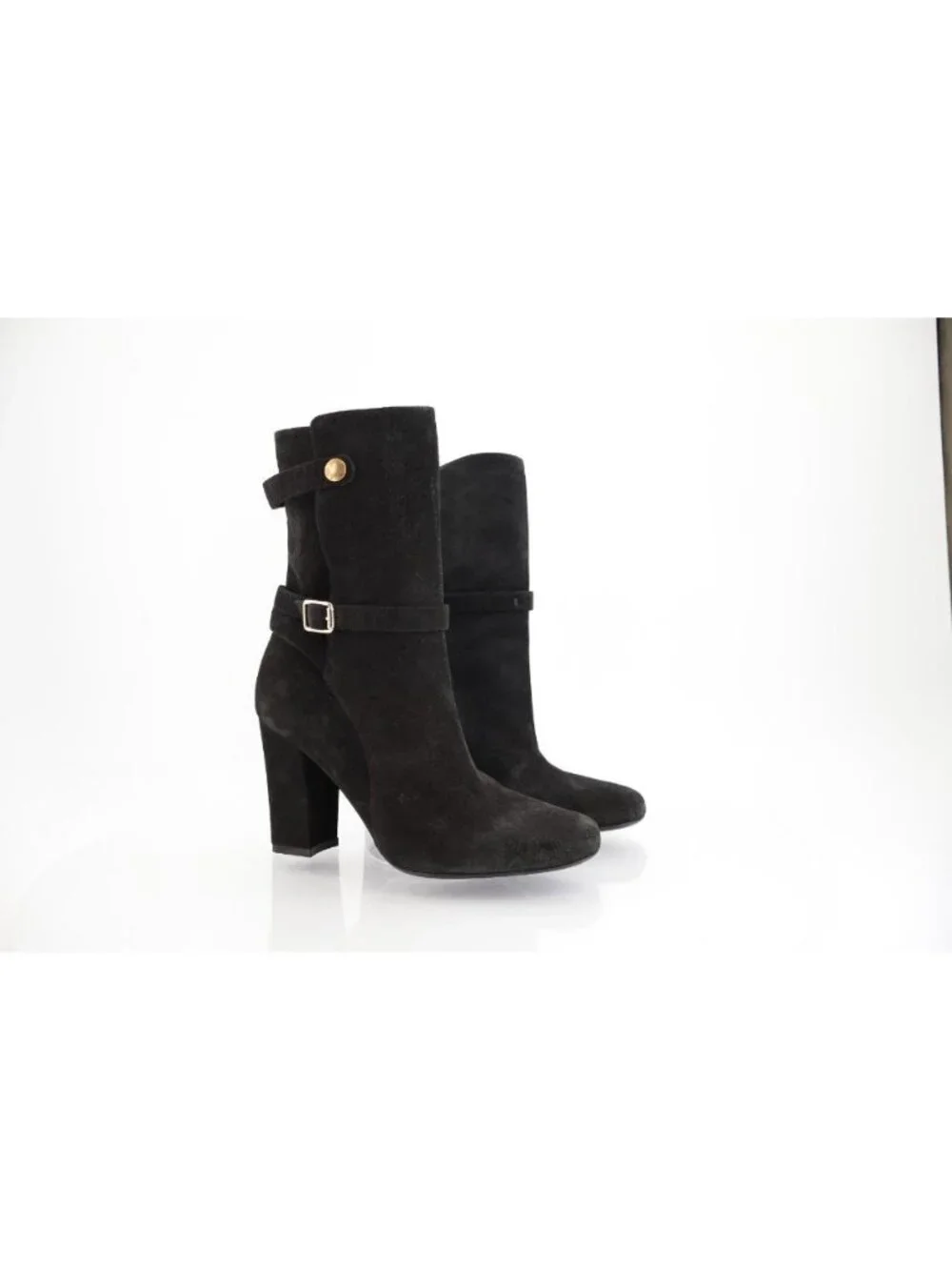Theory Jodhpur Size 8.5 Mid Calf Black Suede Heeled Ankle Boots Booties Strap